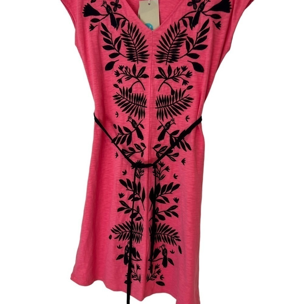 Boden Tanya Embroidered Short Sleeve Jersey Dress Pink Navy Blue - Picture 10 of 13